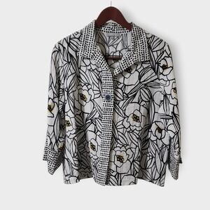 Habitat Clothing Crinkled Grey Yellow Floral Polka Dot Button Front Shirt Medium